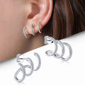 White Metal Triple Arc Pave Curve Stud Earrings Clear Alloy view 1
