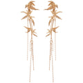 Bamboo Leaf Extra Long Chain Tassel Earrings in Two Tones view 5