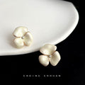 Cream Pearl Enamel Three Petal Flower Stud Earrings view 3