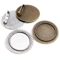Crosshatched Round 30mm Metal Cabochon Brooch Trays view 5