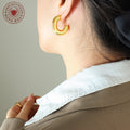 Chunky Hollow C-Shape Hoop Earrings Gold Steel Options view 3