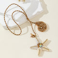 Beaded Starfish And Shell Pendant On Braided Cord Necklace view 2
