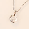 Silver Tone Circle Pendant Half Clear Stone Box Chain Necklace view 4
