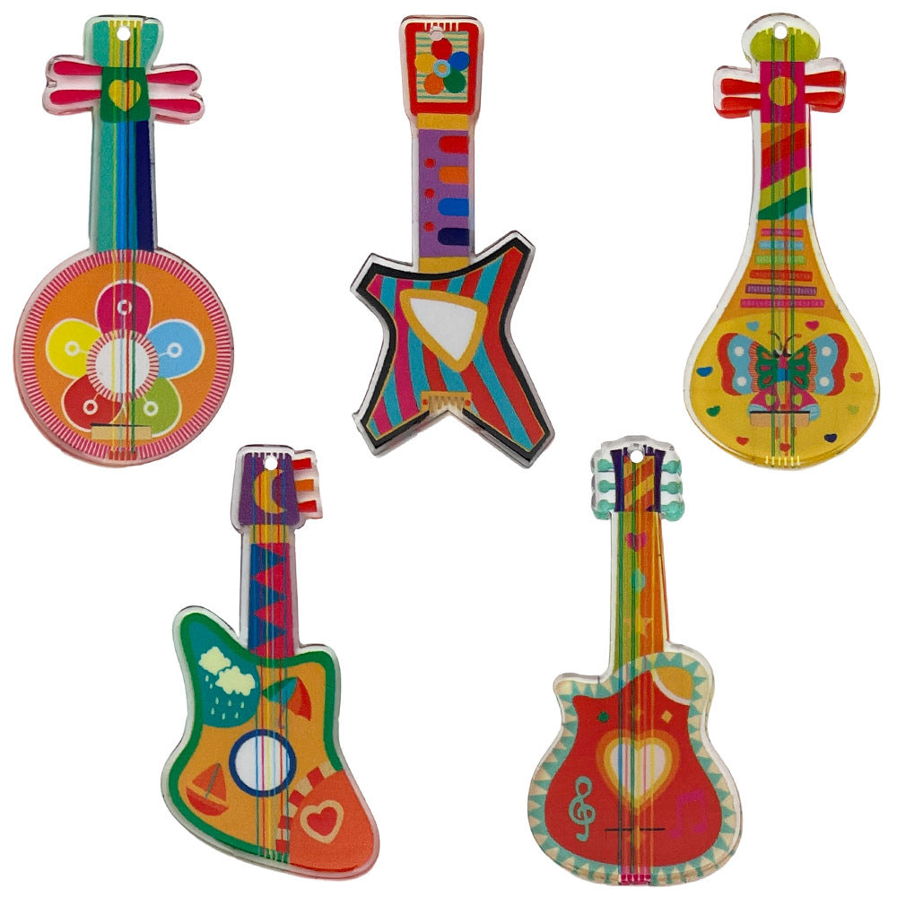 Printed Acrylic Music Guitar Pipa Guqin Double Sided Charm Pendant for Keychain Jewelry Making