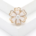 Camellia Shell Pearl Brooch Gold Silver Rhinestone Flower Pin view 3