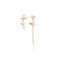 Asymmetric Silver Butterfly Pearl Look Tassel Earrings view 5
