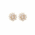 White Pearl Cluster Flower Stud Earrings Gold Accents view 5