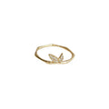 Gold Tone Bamboo Joint Band Ring Clear CZ Leaf Detail view 5