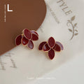 Enamel Leaf Cluster Stud Earrings Red and White Styles view 6
