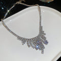 Silver Rhinestone Fringe Necklace Dual Strand Drop Earrings view 7
