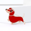 Playful Red Enamel Dachshund Brooch with Crystal Trim view 2