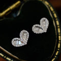 Silver Heart Baguette Halo Clear Crystal Stud Earrings view 1