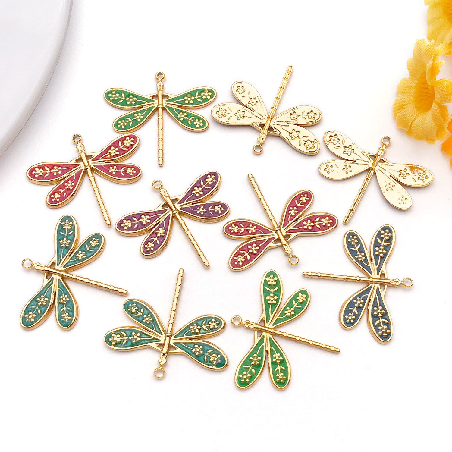 Stainless Steel Enamel Dragonfly Charm Pendant for DIY Necklace Earrings Bracelet
