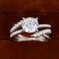 Silver Tone Split Band Solitaire Ring with Polished Metal Finish view 3