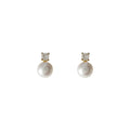 Gold Tone Clear Stone Bow And White Pearl Drop Stud Earrings view 5