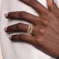Twisted Rope And Pave Multi-Rail Wide Ring In Gold Tone view 3