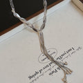 Silver Tone Twisted Link Y Necklace With Long Chain Tassels view 4