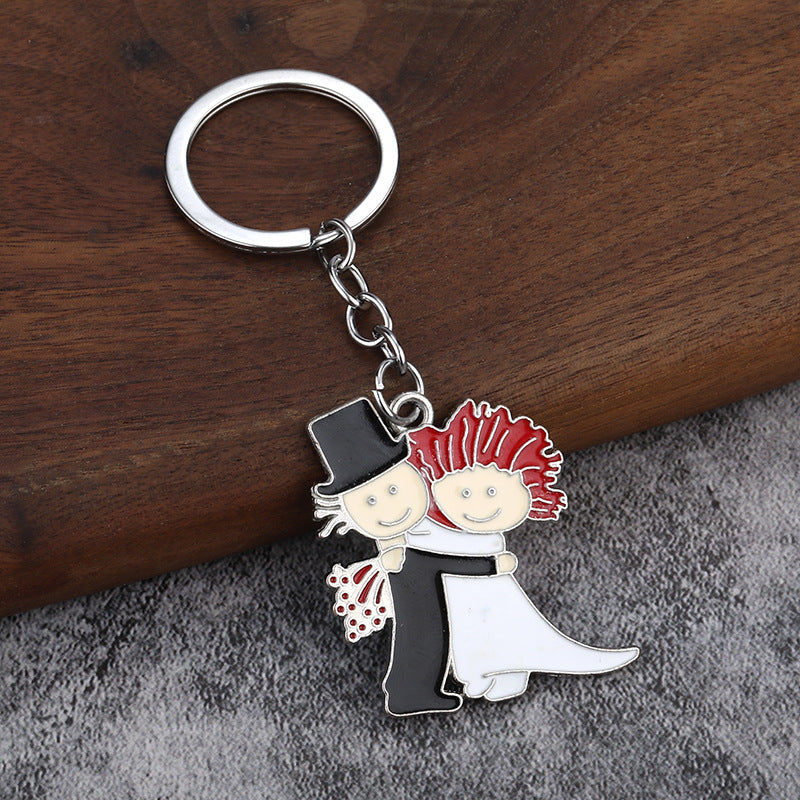 Bride and Groom Enamel Keychain, Cute Couple Metal Bag Charm