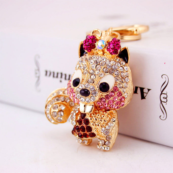 Cute Rhinestone Squirrel Keychain, Animal Bag Charm for Car Keys