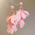 Layered Fabric Petal Drop Earrings In Three Bright Colors view 1