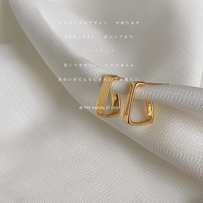 Gold Geometric Rectangular Open Frame Stud Earrings Pair