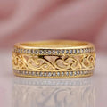 Yellow Gold Double Row Zircon Openwork Cloud Band Ring Sizes view 2