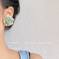 Fabric Camellia Flower Stud Earrings Three Color Styles view 4