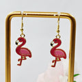 Gold Tone Enamel Flamingo Drop Earrings in Two Colorful Designs view 5