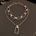 Layered Rectangle Link And Pendant Necklace Set In Gold Or Silver Tone view 6