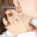 Detachable Geometric Drop Earrings Tiger Eye Turquoise Gold view 1