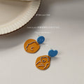 Asymmetric Blue and Mustard Abstract Face Line Drop Earrings view 1