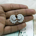 Silver Tone Floral Leaf Crystal Crescent Earrings Fashion Jewelry view 4