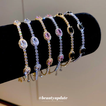 Oval Crystal Slider Bracelet In Clear Black Or Pink And Two Tones