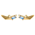 Gold Tone Origami Boat And Blue Rectangular Stone Stud Earrings view 5