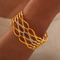 Gold Steel Geometric Hinge Bangles Links Wave Mesh Bars view 3