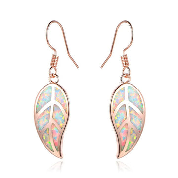 Rose Gold Leaf Resin Glitter Hook Dangle Earrings Pair