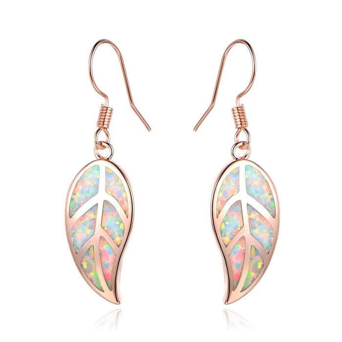 Rose Gold Leaf Resin Glitter Hook Dangle Earrings Pair