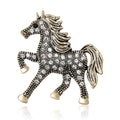 Prancing Horse Crystal Brooch in Antique Gold or Silver Tone view 1