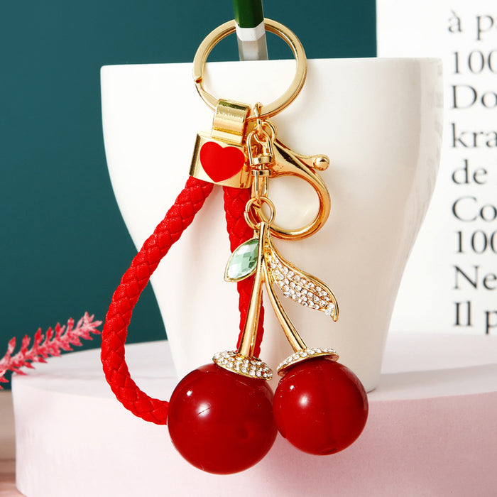 Jeweled Twin Cherry Keychains with Plain or Braided Hardware