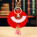 Folding Fan Rabbit Fur Pom Keychains in Ten Pictured Color Combinations view 7