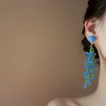 Blue Green Beaded Floral Drop Earrings Fashion Jewelry view 4