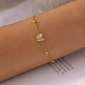 Gold Butterfly Bracelet Mother Of Pearl Wings Ball Chain view 3