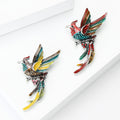 Painted Long Tail Bird Brooch in Yellow Teal or Red Green view 3