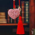 Full Crystal Heart Car Hangers in Red Pink Blue and Purple with Red Tassels view 2
