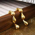 Triple Polished Teardrop Link Long Drop Stud Earrings view 2