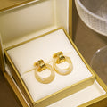 Cream Marble Acrylic Ring Stud Earrings Gold Metal Wrap view 3