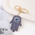 Evil Eye Hamsa Hand Teardrop Keychain Enamel Rhinestone Charm view 2