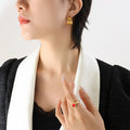 Gold Steel Titanium Disc Mesh C-Shape Stud Earrings Hoop Style view 4