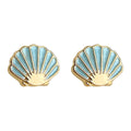 Gold Tone Shell Stud Earrings In Pink And Blue Enamel view 5