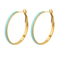 Enamel Circle Hoop Earrings White Blue Pink on Gold Metal view 5